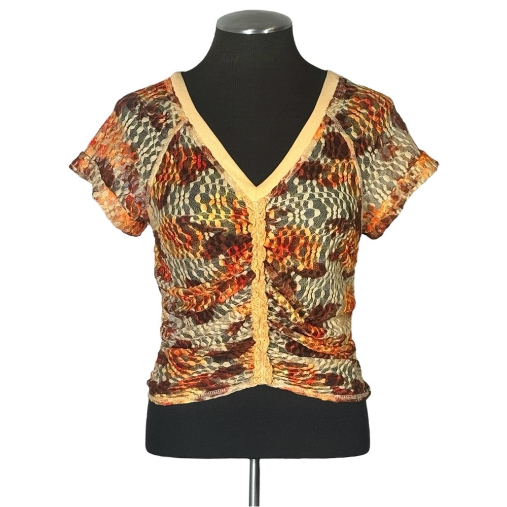 Free People – Solana Floral Lace Ruched Crop Top - Small - Picture 2 of 10